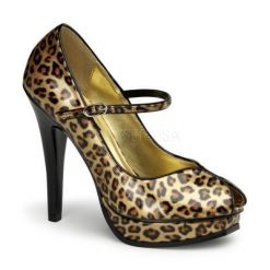 Zapato linea retro estampado leopardo con tira en empeine y punta abierta
